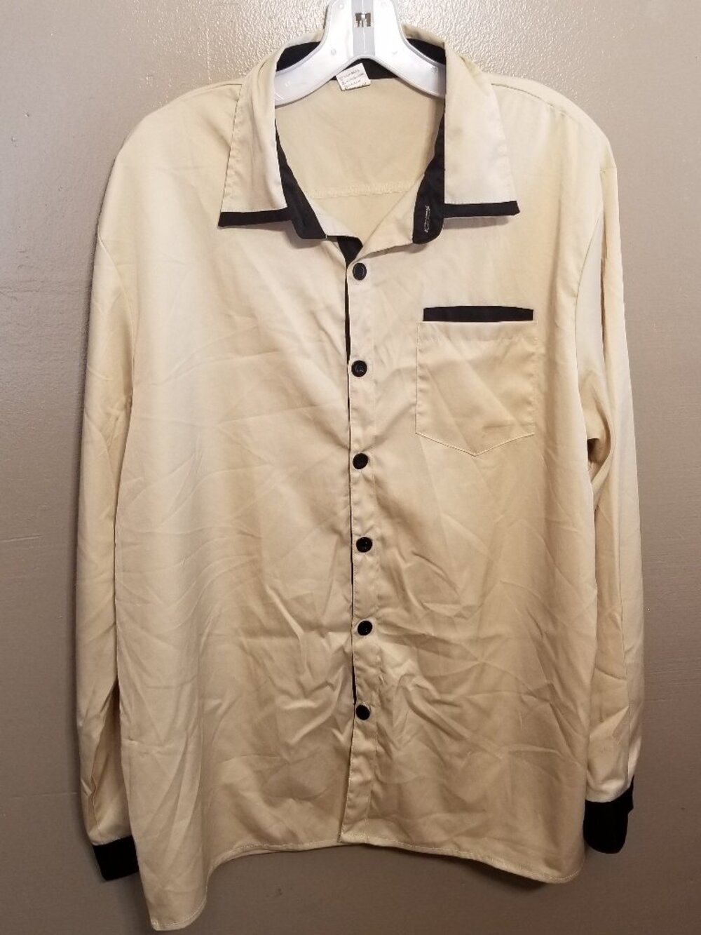 Gold with Black Trim Men's Long Sleeve Button Down Blouse with Pocket, XXL